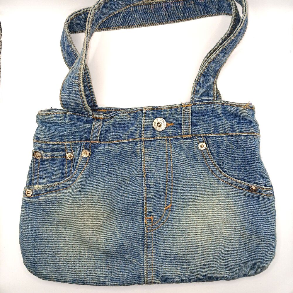 Denim Shoulder Bag Small Jean Purse Casual Distressed Denim Shoulder Bag 12x8"